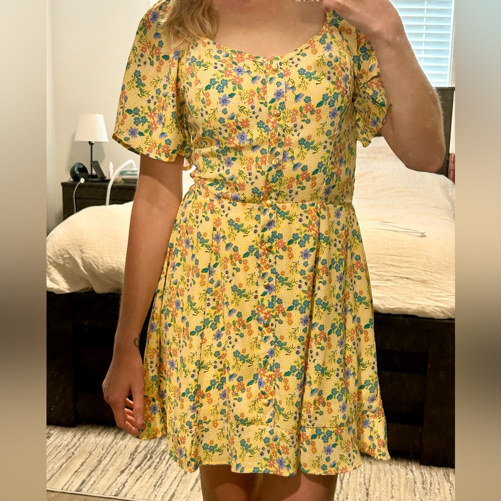 Sienna Sky Yellow Mini Sundress with Flutter Sleeves